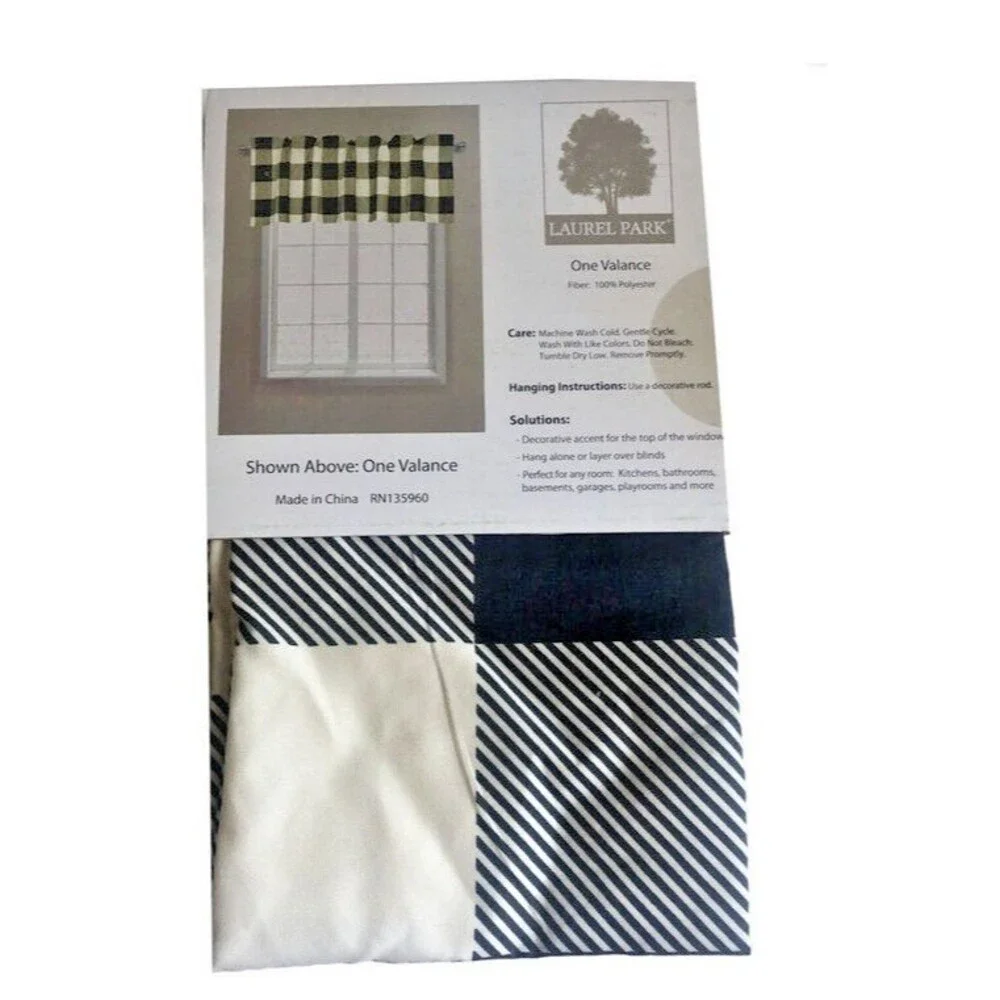 Buffalo Plaid Check Valance Curtain Black Beige Country Cabin Laurel Park 54x17